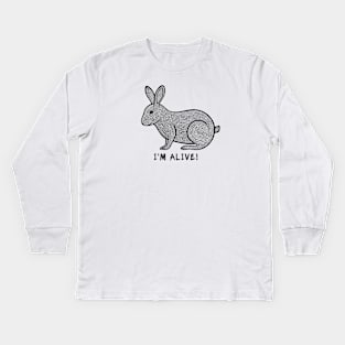 Rabbit - I'm Alive! - powerful animal ink art on white Kids Long Sleeve T-Shirt